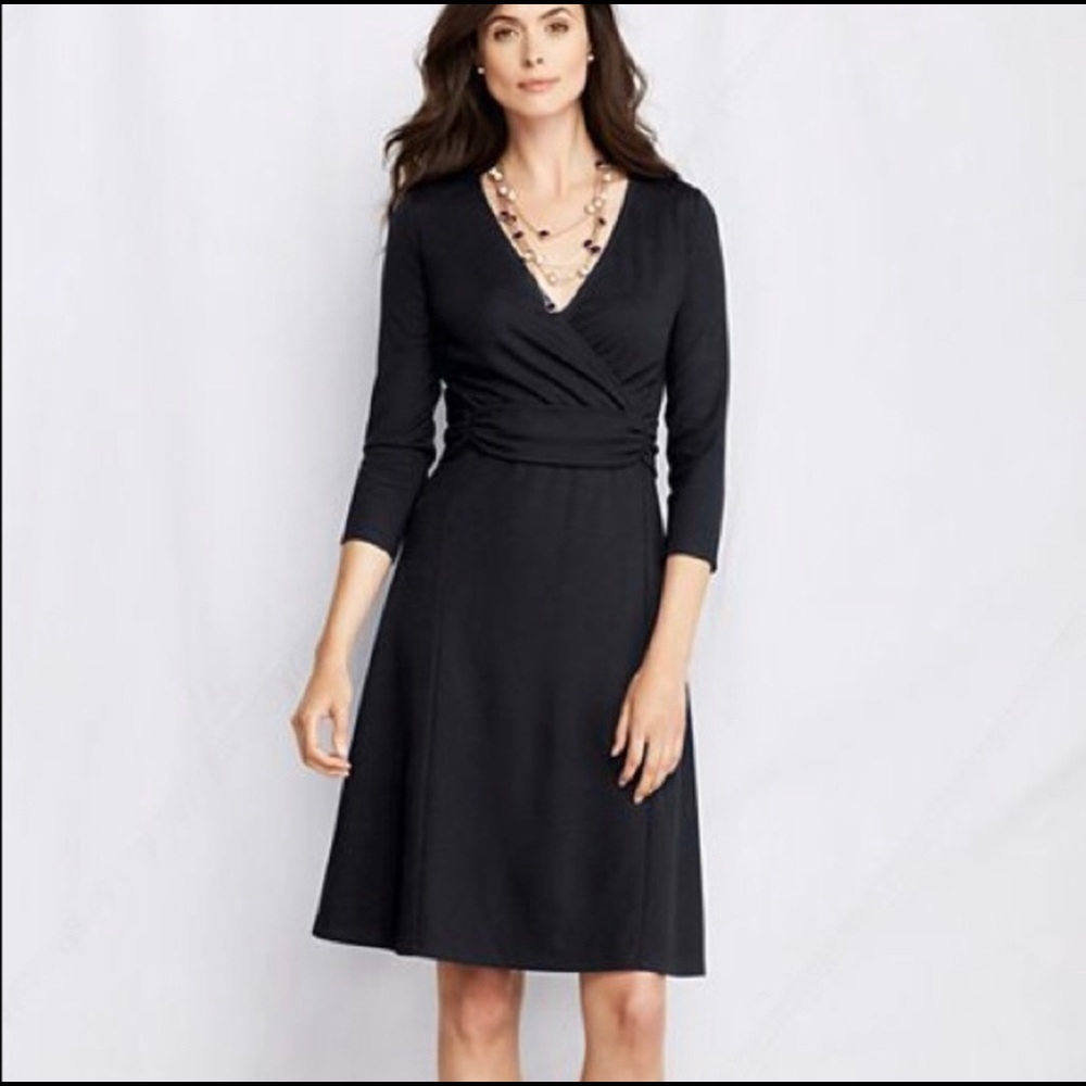 Lands’ End Black Knit Faux Wrap Dress